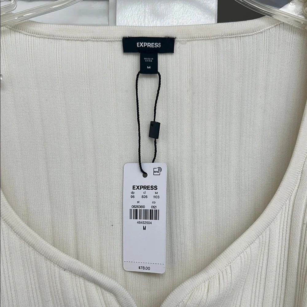 Express Cream Ribbed Fitted Blouse - Picture 2 of 4